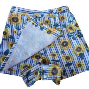 26x4 Vintage Shorts Skirt Flap Flower Stripes Denim Ultra High Waist Wide Leg